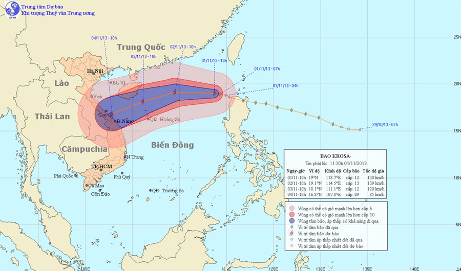 Bão Krosa mạnh lên cấp 15 tiến thẳng miền Trung
