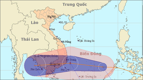 Đường đi của áp thấp nhiệt đới (Ảnh: Trung tâm Dự báo Khí tượng thủy văn Trung ương)