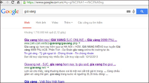 Từ khóa "giá vàng" được người Việt dùng nhiều nhất trong năm