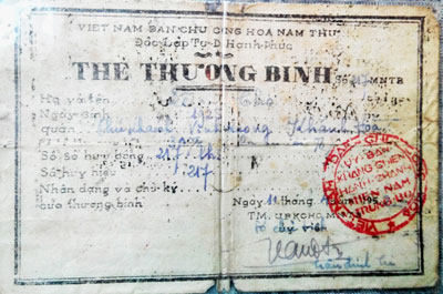 Thẻ Thương binh do ông Lê Ba cung cấp.