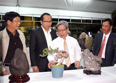 ông Lê Xuân Thân - Phó Chủ tịch UBND tỉnh tham quan Hội hoa Xuân trong đêm khai mạc.