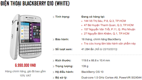 BlackBerry Q10 chính hãng được một số đại lý điều chỉnh giá còn 7 triệu đồng.