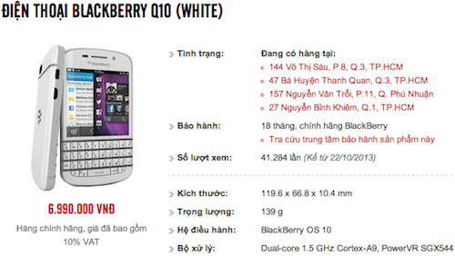 Blackberry Q10 chính hãng giảm giá còn 7 triệu đồng