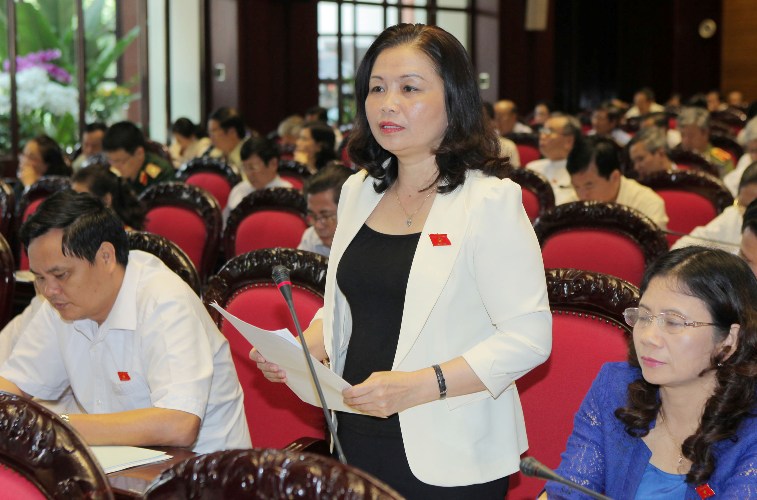 Đại biểu Hồ Thị Thủy (đoàn Vĩnh Phúc) phát biểu ý kiến