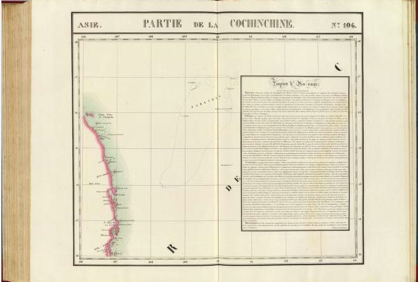 Ảnh chụp lại ấn bản World Atlas năm 1827 của Philippe Vandermaelen, phần Parties, la Cochinchine, trang 106