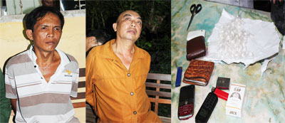 Hai đối tượng Hoàng và Hào cùng tang vật thu được tại vụ án.