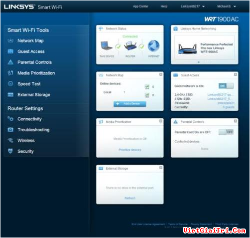 Giao diện Linksys Smart Wi-Fi trực quan.