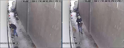 Đối tượng đang thực hiện hành vi trộm cắp tại một dãy nhà trọ đã được camera ghi lại. 