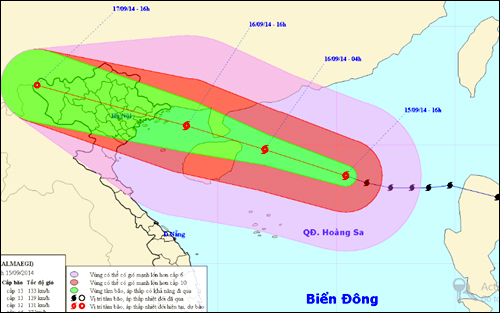 Vị trí và đường đi của bão số 3