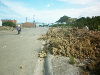 Xà bần phủ lấp lề đường