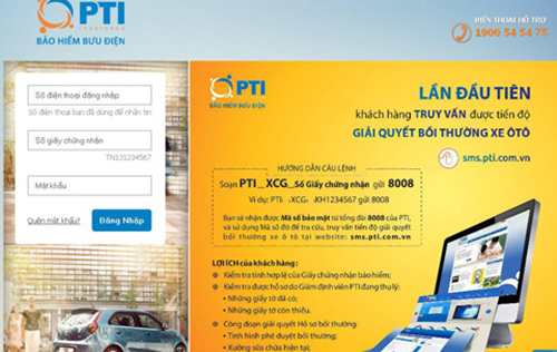 Giao diện website truy vấn bồi thường của PTI