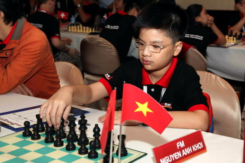 Cựu vô địch U10 thế giới Nguyễn Anh Khôi thi đấu không thành công ở nội dung U12 nam. Ảnh: Vietnamchess.