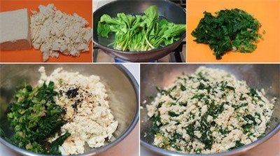 Đậu phụ non trộn cải bó xôi chiên trứng