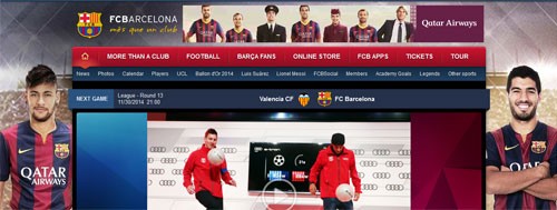 Trang chủ của CLB Barca để hình đại diện là Neymar (trái) và Suarez (phải). Ảnh: Barca FC.