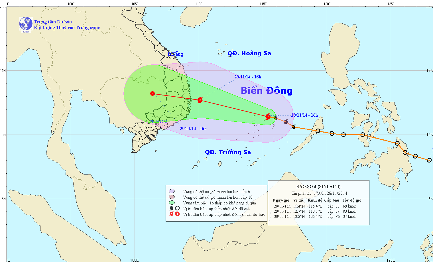 Đường đi và vị trí cơn bão.