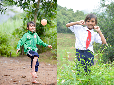 Niềm vui của các em học sinh tiểu học xã miền núi Khánh Phú thể hiện trên từng khuôn hình.