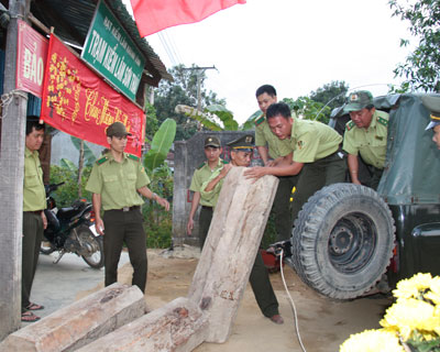Lực lượng Kiểm lâm phát hiện vụ cất giấu gỗ lậu tại thôn Tà Gộc (xã Khánh Thượng) vào ngày 29 Tết.