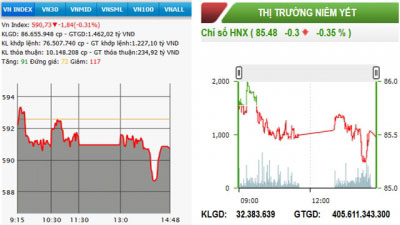 Phiên đầu tuần, 2-3: VN-Index và HN-Index tiếp tục giảm nhẹ