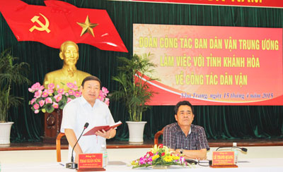 Đoàn công tác Ban Dân vận Trung ương: Làm việc tại Khánh Hòa