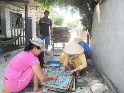 Chế biến cá cơm tại phường Ninh Thủy.