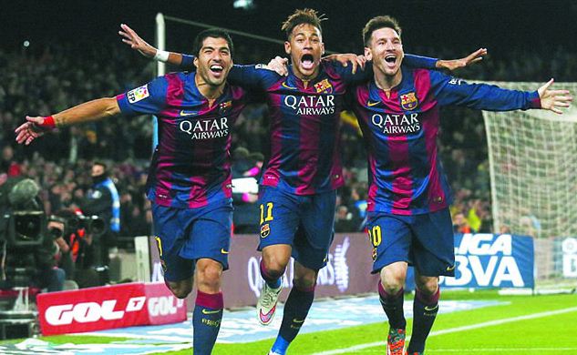Bộ ba tấn công nguyên tử Messi-Suarez-Neymar của Barcelona.