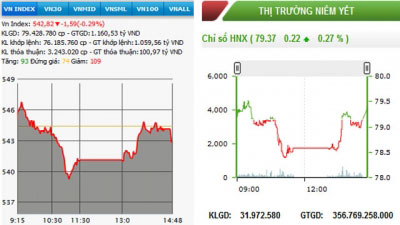 HNX-Index nhích nhẹ, VN-Index thêm một phiên giảm điểm