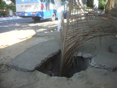 Hố sâu nguy hiểm trên vỉa hè