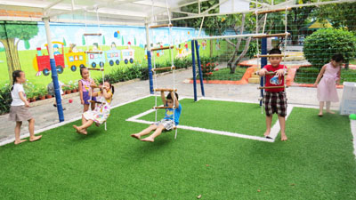 Giáo dục thể chất tại Trường Mầm non Hương Sen. Ảnh: THẢO LY