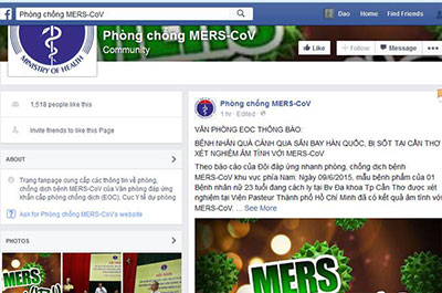 Fanpage về phòng chống dịch MERS do ngành Y tế vừa lập trên facebook - Ảnh chụp từ màn hình