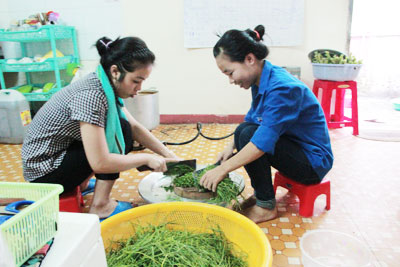 Sinh viên tình nguyện tham gia nấu ăn cho thí sinh ở tại chùa Long Sơn