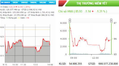 Hai sàn chìm trong sắc đỏ, VN-Index mất hơn tám điểm