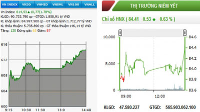 Diễn biến VN-Index và HNX-Index, phiên giao dịch ngày 10-8