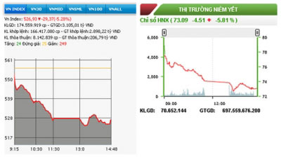 Diễn biến VN-Index và HNX-Index phiên giao dịch ngày 24-8