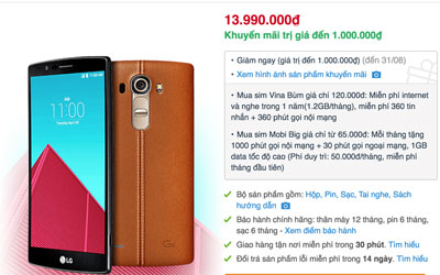 LG G4 chính hãng bất ngờ giảm 2 triệu đồng