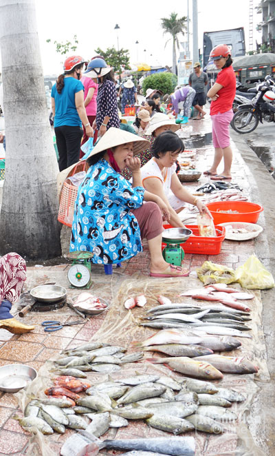 Chợ cá tại bờ kè sông Cái