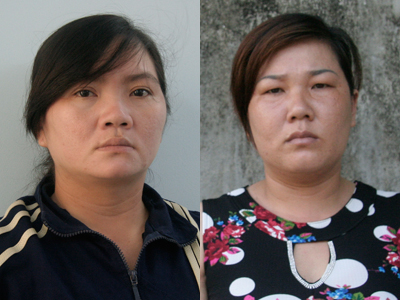 Trần Thị Quá và Võ Thị Kiều Phượng tại Nhà tạm giữ Công an huyện Diên Khánh.