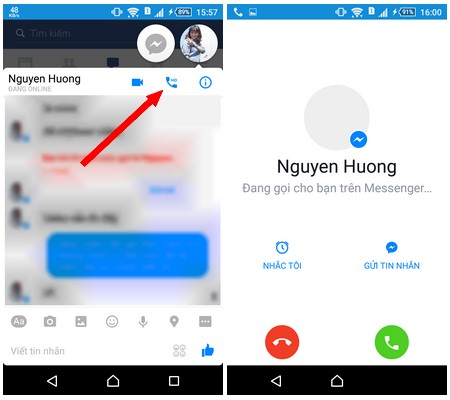 Thực hiện chức năng gọi điện trên ứng dụng Messenger