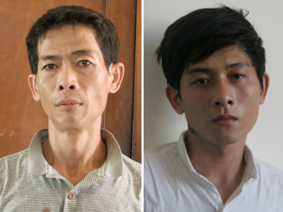 Đối tượng Võ Quốc Kha (trái) và Ngô Thanh Tuấn tại cơ quan điều tra.