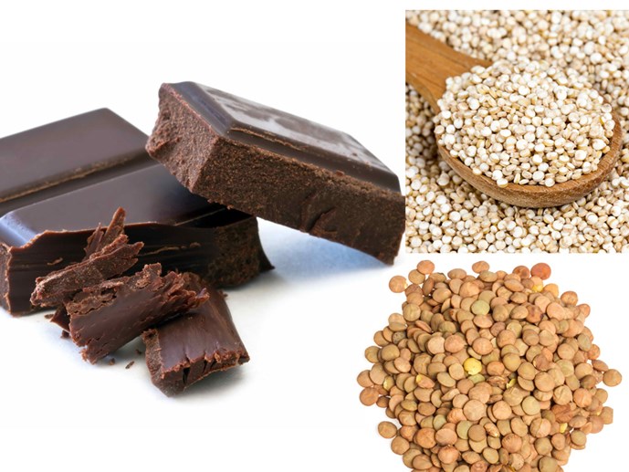 Hạt quinoa, đậu lăng, sô cô la đen... đều là nguồn cung cấp chất sắt cho cơ thể - Ảnh: Shutterstock