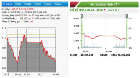 Chứng khoán đỏ sàn, VN-Index mất mốc 610 điểm