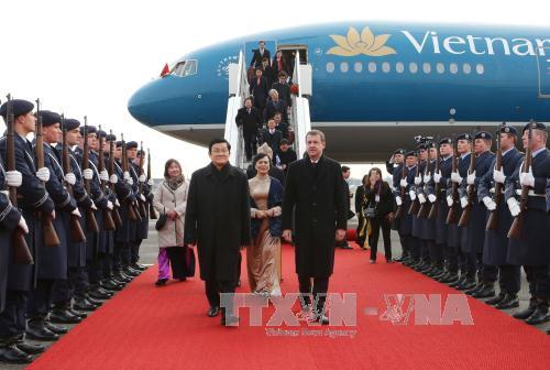 Lễ đón Chủ tịch nước Trương Tấn Sang tại sân bay. (Ảnh: Nguyễn Khang - TTXVN)