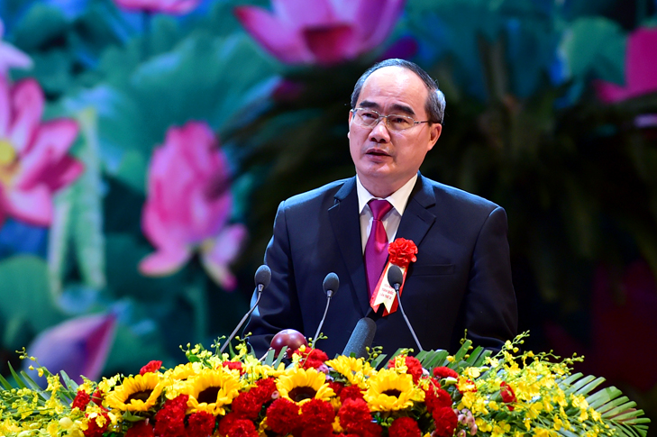 Chủ tịch Ủy ban Trung ương MTTQ Việt Nam Nguyễn Thiện Nhân phát biểu tại Đại hội. Ảnh: VGP/Nhật Bắc