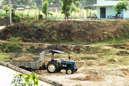 Việc khai thác cát được thực hiện ngay dưới chân cầu