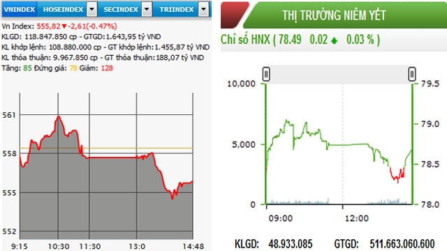 HNX-Index hồi phục nhẹ, VN-Index vẫn chìm trong sắc đỏ