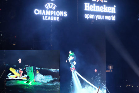 Flyboard performance to welcome trophy.