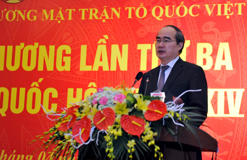 Chủ tịch Ủy ban Trung ương MTTQ Việt Nam Nguyễn Thiện Nhân phát biểu tại Hội nghị. (Ảnh:TH)