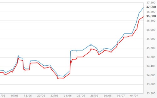 Tăng liên tục, giá vàng SJC vượt 37 triệu đồng/lượng