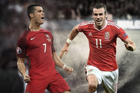 Cristiano Ronaldo và Gareth Bale, 2 ngôi sao sáng nhất của đội tuyển Bồ Đào Nha và đội tuyển Xứ Wales.