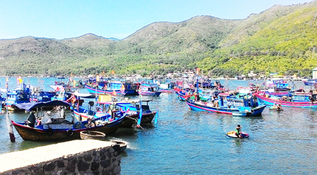 Fishing boats gather at Cua Be Fishing Port.