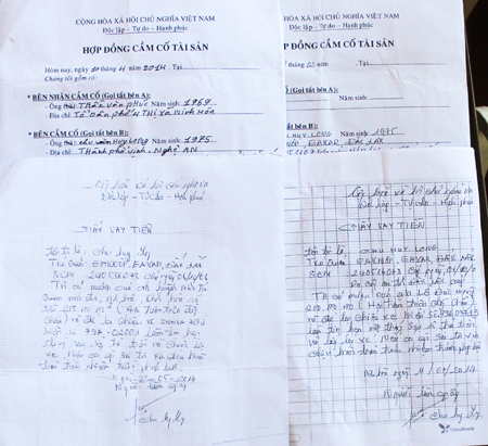 Giấy mượn tiền và hợp đồng cầm cố tài sản của Chu Huy Long